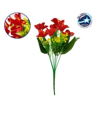 GloboStar® 09085 Τεχνητό Φυτό Διακοσμητικό Μπουκέτο Rain Lily Κόκκινο M15cm x Υ33cm Π15cm με 7 Κλαδάκια